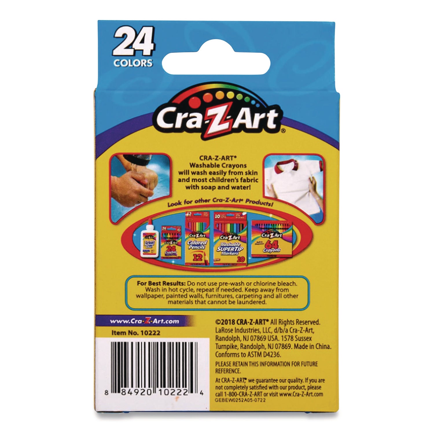 Washable Crayons, Assorted, 24/Pack