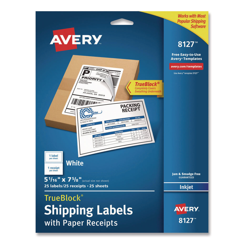 Shipping Labels with TrueBlock Technology, Inkjet Printers, 5.06 x 7.62, White, 25 Sheets/Pack