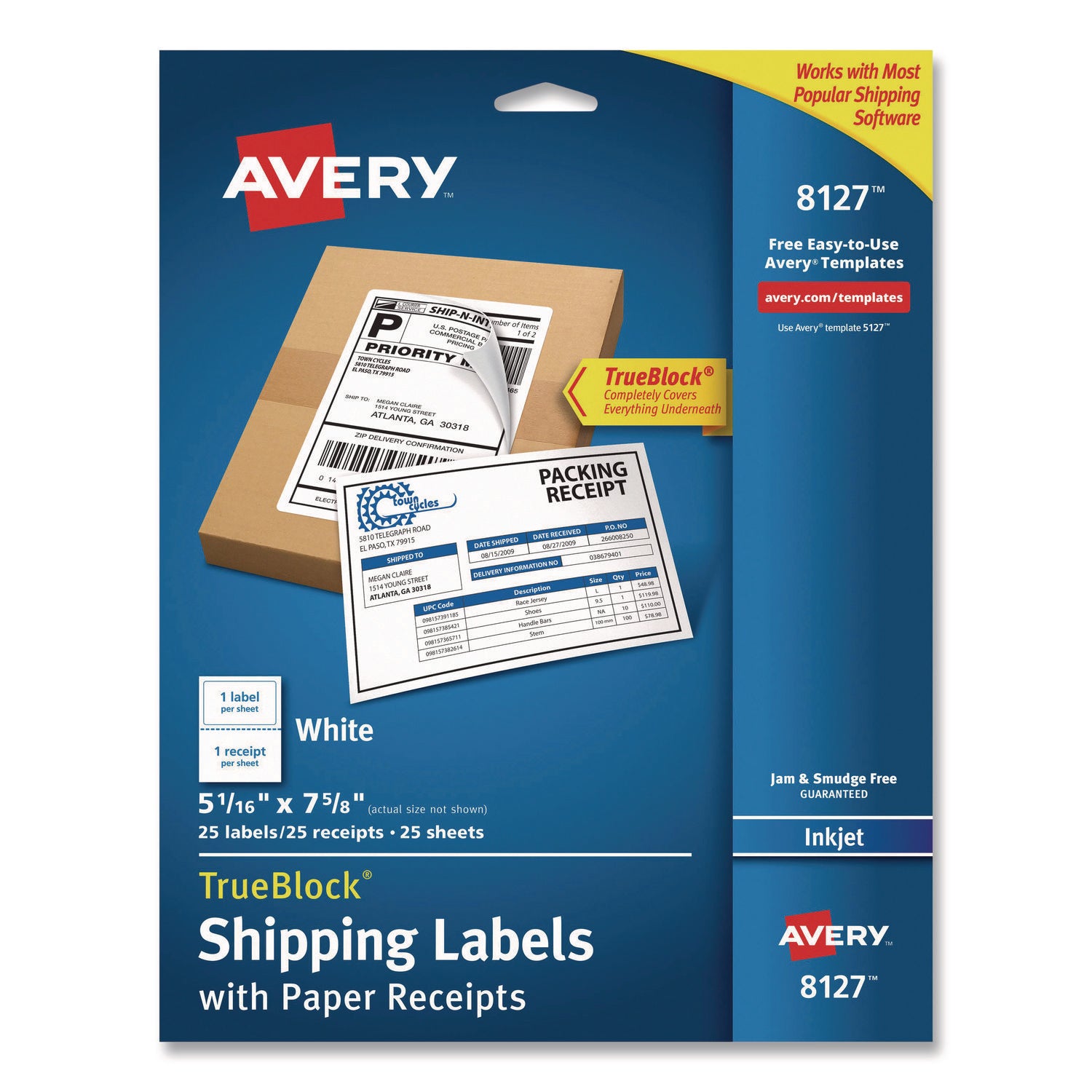Shipping Labels with TrueBlock Technology, Inkjet Printers, 5.06 x 7.62, White, 25 Sheets/Pack