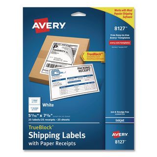 Shipping Labels with TrueBlock Technology, Inkjet Printers, 5.06 x 7.62, White, 25 Sheets/Pack