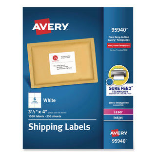 White Shipping Labels-Bulk Packs, Inkjet/Laser Printers, 3.33 x 4, White, 6/Sheet, 250 Sheets/Box