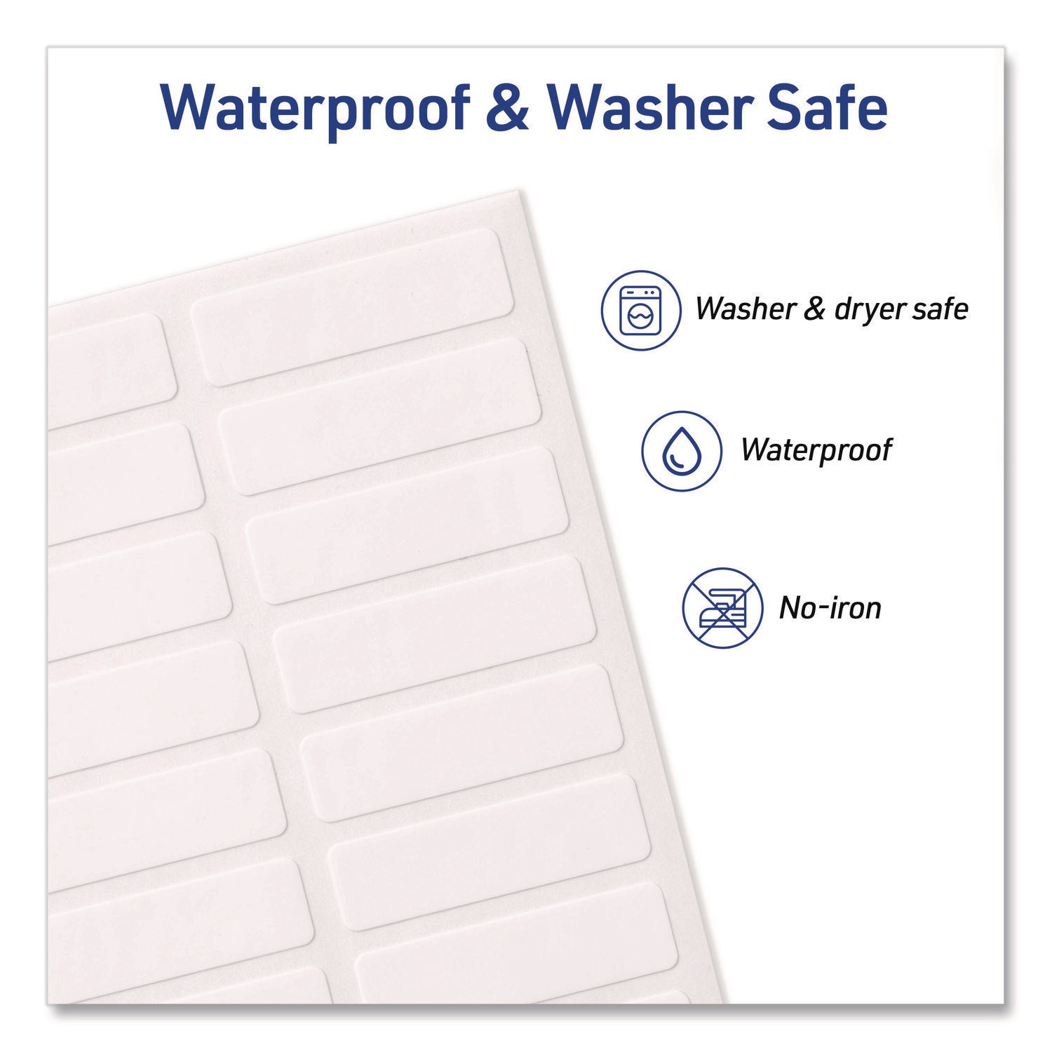 No-Iron Fabric Labels, 0.5 x 1.75, White, 18/Sheet, 3 Sheets/Pack