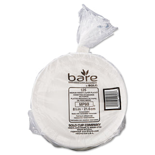 Bare Eco-Forward Clay-Coated Paper Dinnerware, ProPlanet Seal, Plate, 8.5" dia, White, 125/Pack, 4 Packs/Carton
