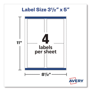 White Shipping Labels-Bulk Packs, Inkjet/Laser Printers, 3.5 x 5, White, 4/Sheet, 250 Sheets/Box