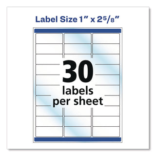 Glossy Clear Easy Peel Mailing Labels w/ Sure Feed Technology, Inkjet/Laser Printers, 1 x 2.63, 30/Sheet, 10 Sheets/Pack