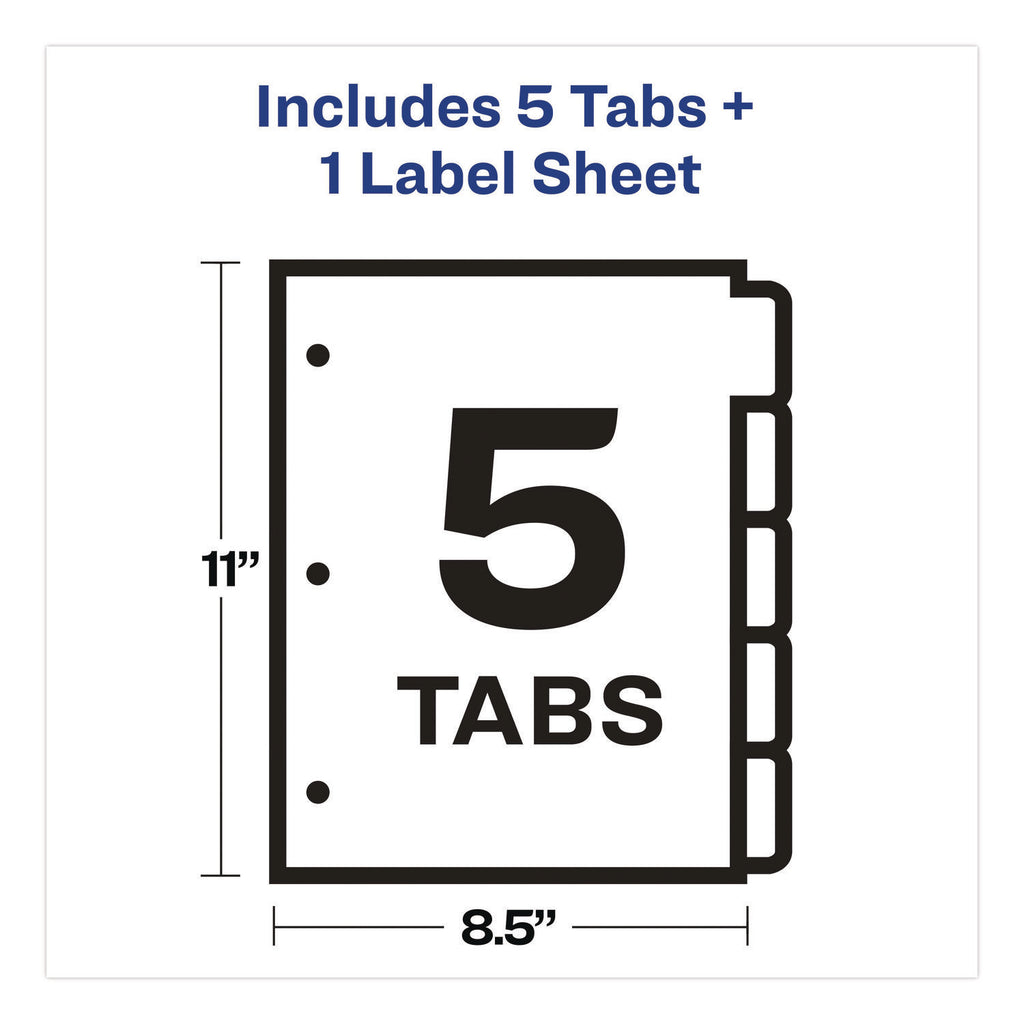 Print and Apply Index Maker Clear Label Dividers with Printable Label Strip and White Tabs, 5-Tab, 11 x 8.5, White, 1 Set