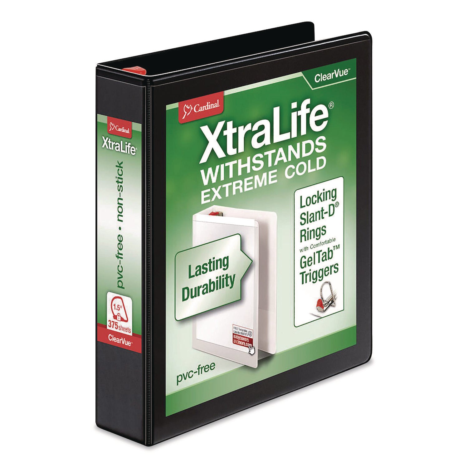 XtraLife ClearVue Non-Stick Locking Slant-D Ring Binder, 3 Rings, 1.5" Capacity, 11 x 8.5, Black