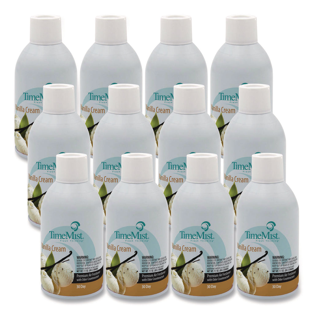Premium Metered Air Freshener Refill, Vanilla Cream, 5.3 oz Aerosol Spray, 12/Carton