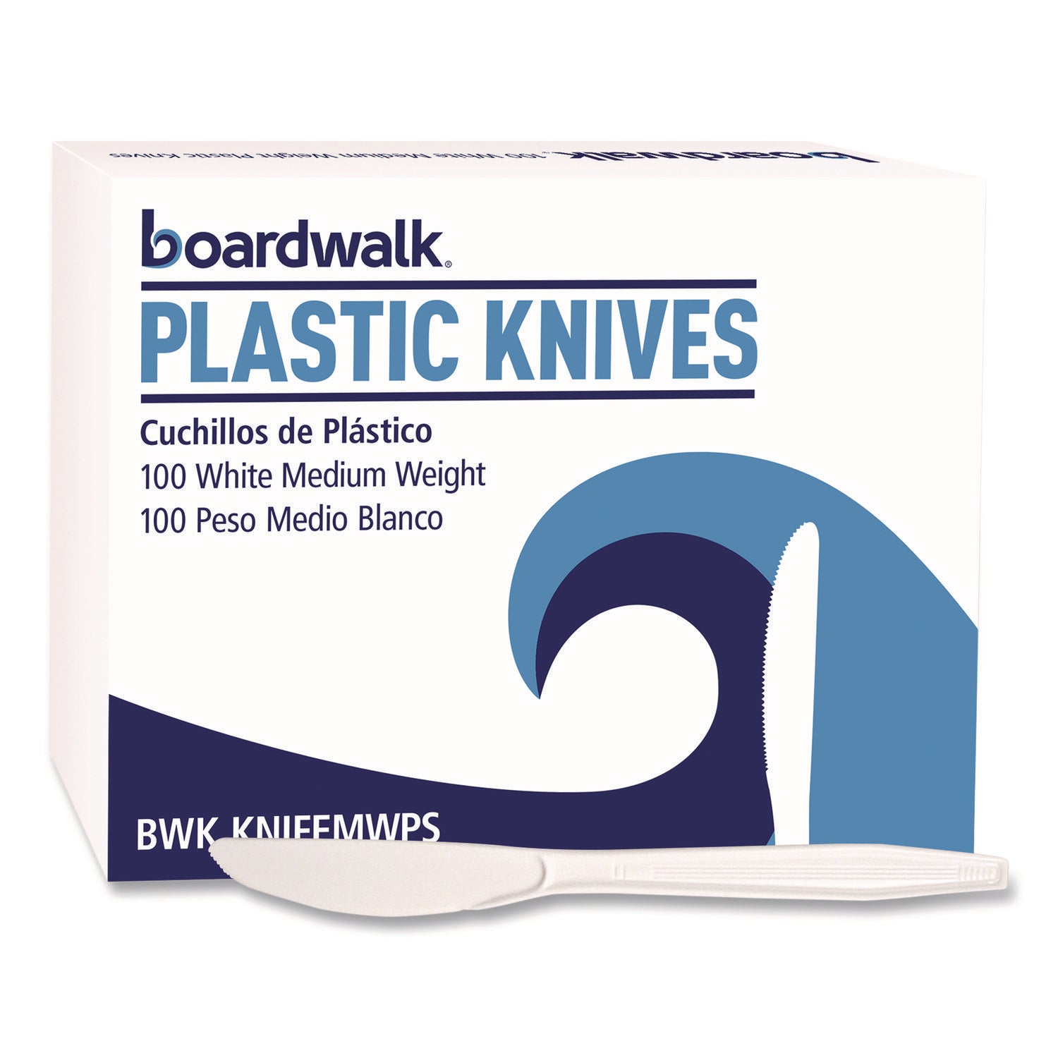 Mediumweight Polystyrene Cutlery, Knife, White, 100/Box
