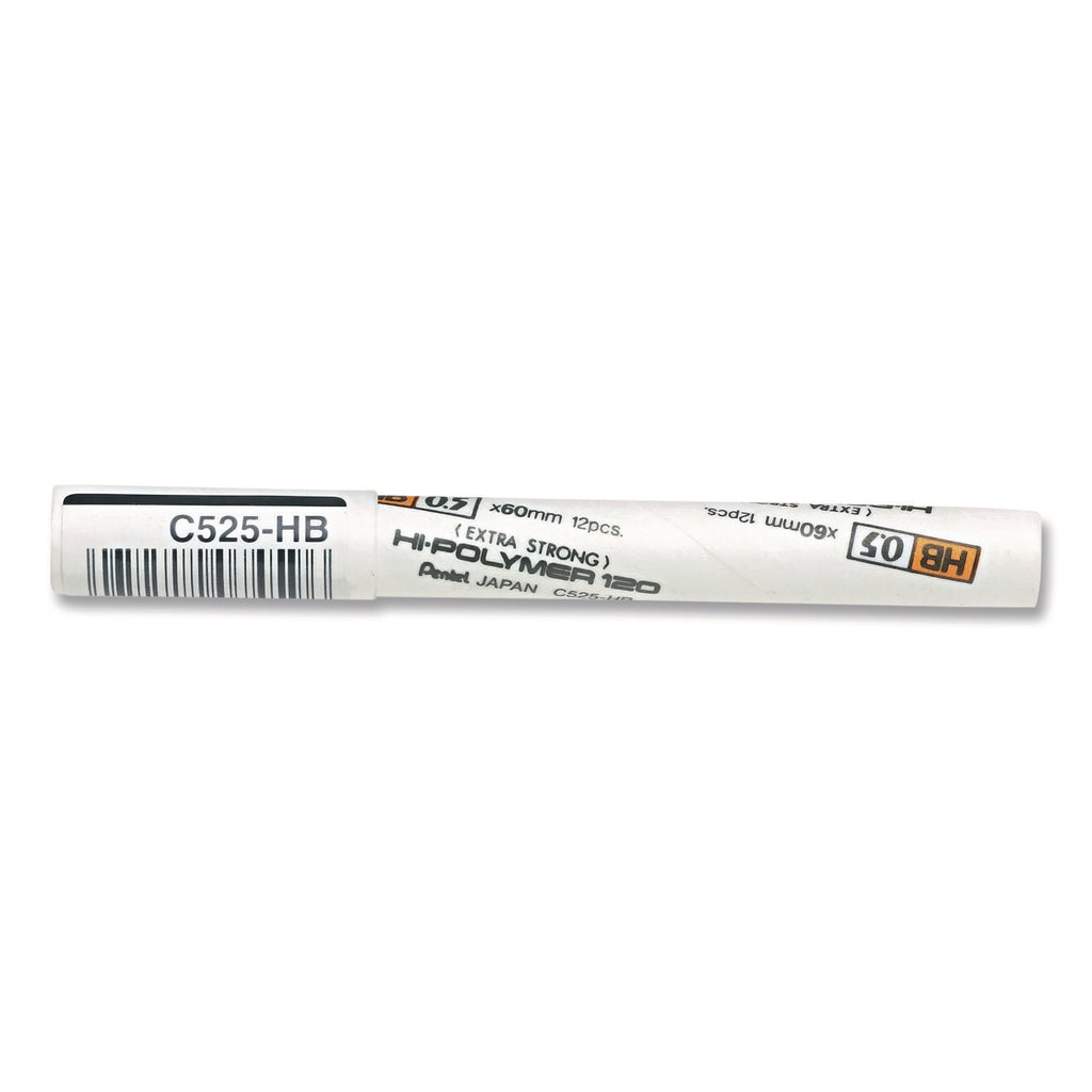Premium Hi-Polymer Lead Refills, 0.5mm, HB, Black, 12 Leads/Tube, Sold as 1 Package