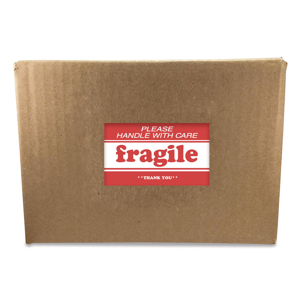 Pre-Printed Message Labels, Fragile-Please Handle with Care-Thank You, 2 x 3, White/Red, 500/Roll