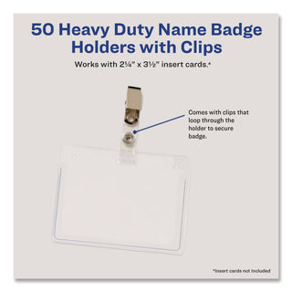 Secure Top Clip-Style Badge Holders, Horizontal, 2 1/4 x 3 1/2, Clear, 50/Box