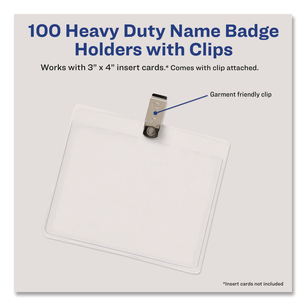 Heavy-Duty Clip-Style Badge Holders, Horizontal, 4 x 3, Clear, 100/Box
