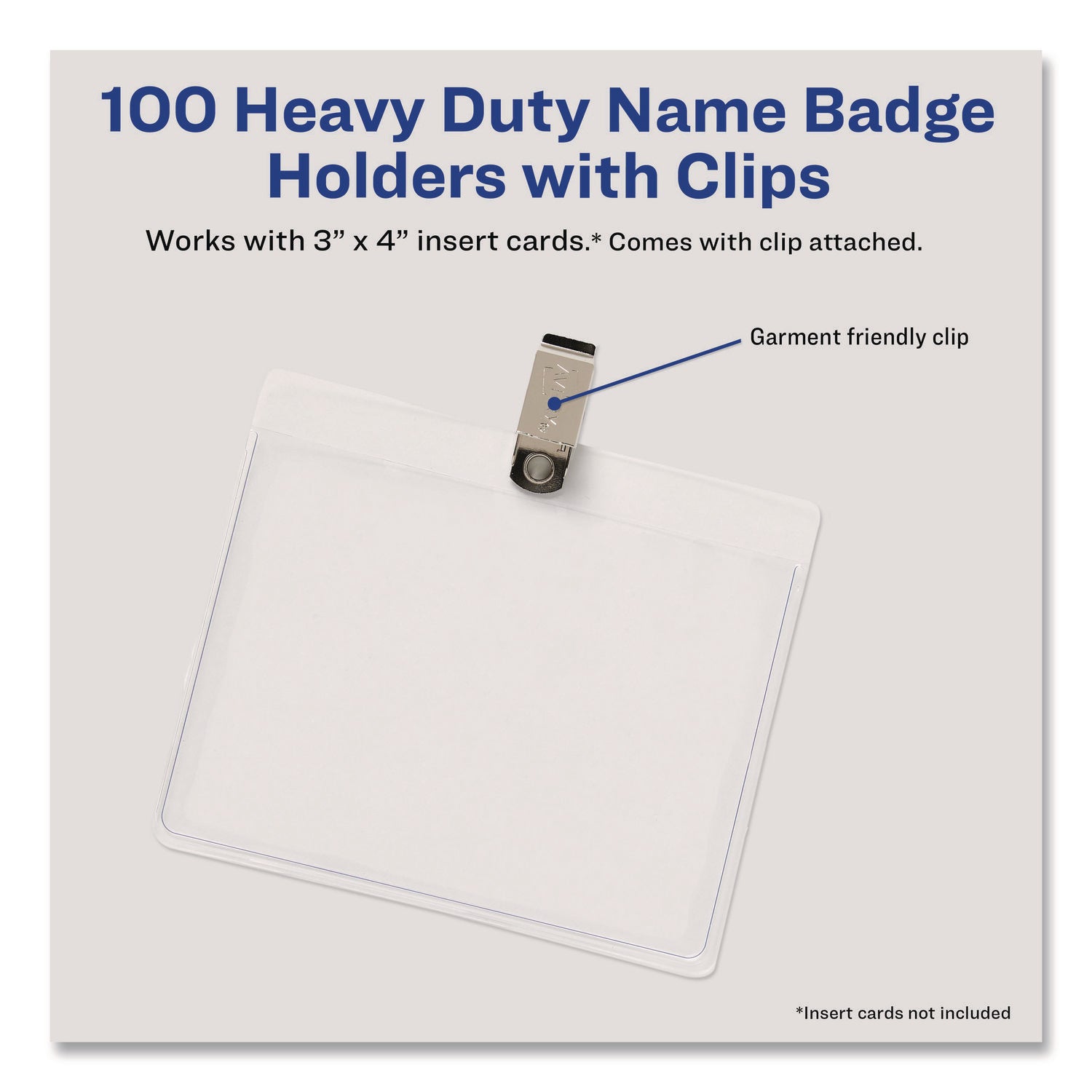Heavy-Duty Clip-Style Badge Holders, Horizontal, 4 x 3, Clear, 100/Box