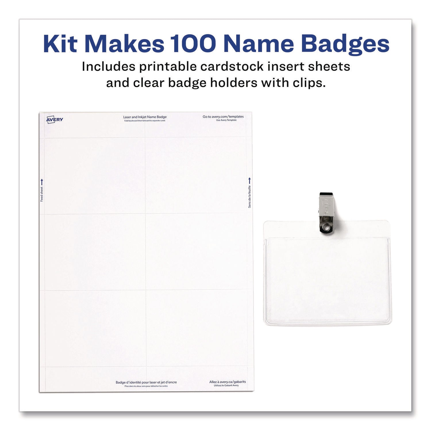 Clip-Style Badge Holder with Laser/Inkjet Insert, Top Load, 3.5 x 2.25, White, 100/Box