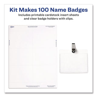 Clip-Style Badge Holder with Laser/Inkjet Insert, Top Load, 3.5 x 2.25, White, 100/Box