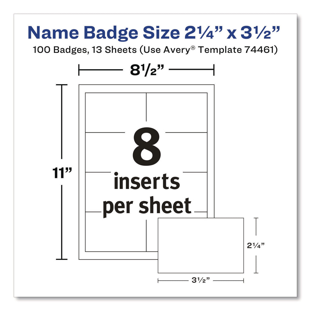 Clip-Style Badge Holder with Laser/Inkjet Insert, Top Load, 3.5 x 2.25, White, 100/Box