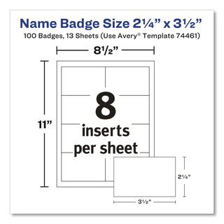 Clip-Style Badge Holder with Laser/Inkjet Insert, Top Load, 3.5 x 2.25, White, 100/Box