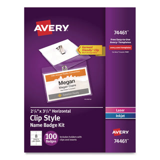 Clip-Style Badge Holder with Laser/Inkjet Insert, Top Load, 3.5 x 2.25, White, 100/Box