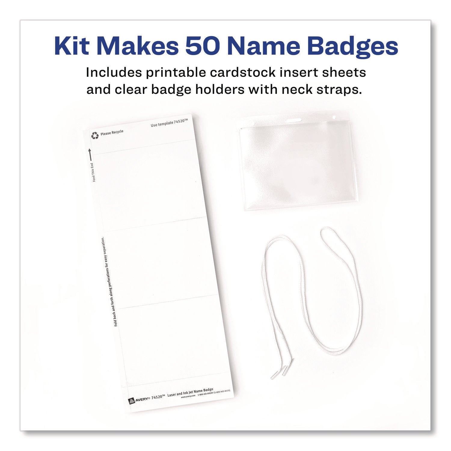 Necklace-Style Badge Holder w/Laser/Inkjet Insert, Top Load, 4 x 3, WE, 50/Box