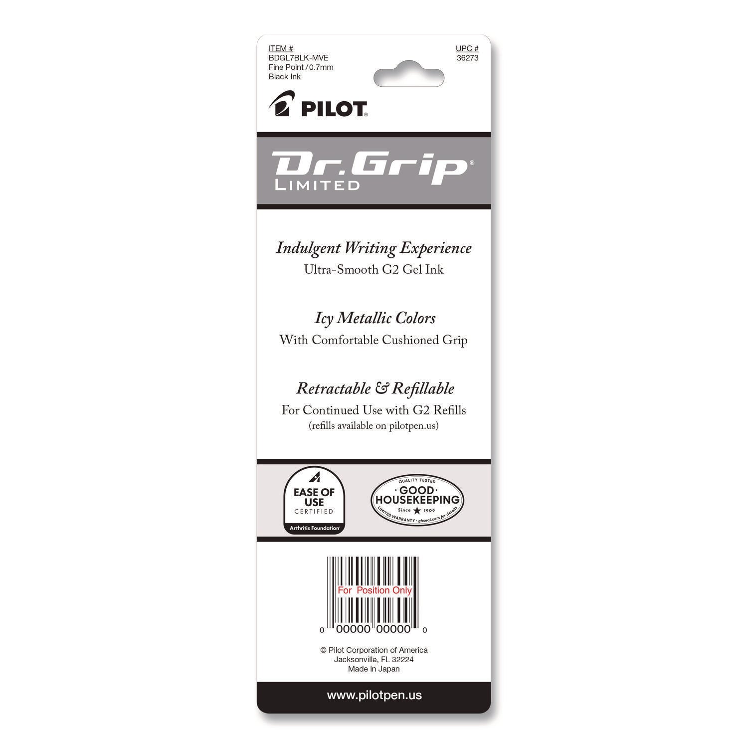 Dr. Grip Limited Gel Pen, Retractable, Fine 0.7 mm, Black Ink, Champagne Mauve Barrel