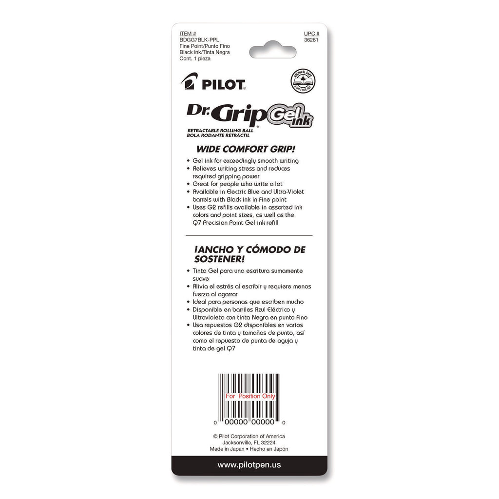 Dr. Grip Gel Pen, Retractable, Fine 0.7 mm, Black Ink, Translucent Purple Barrel