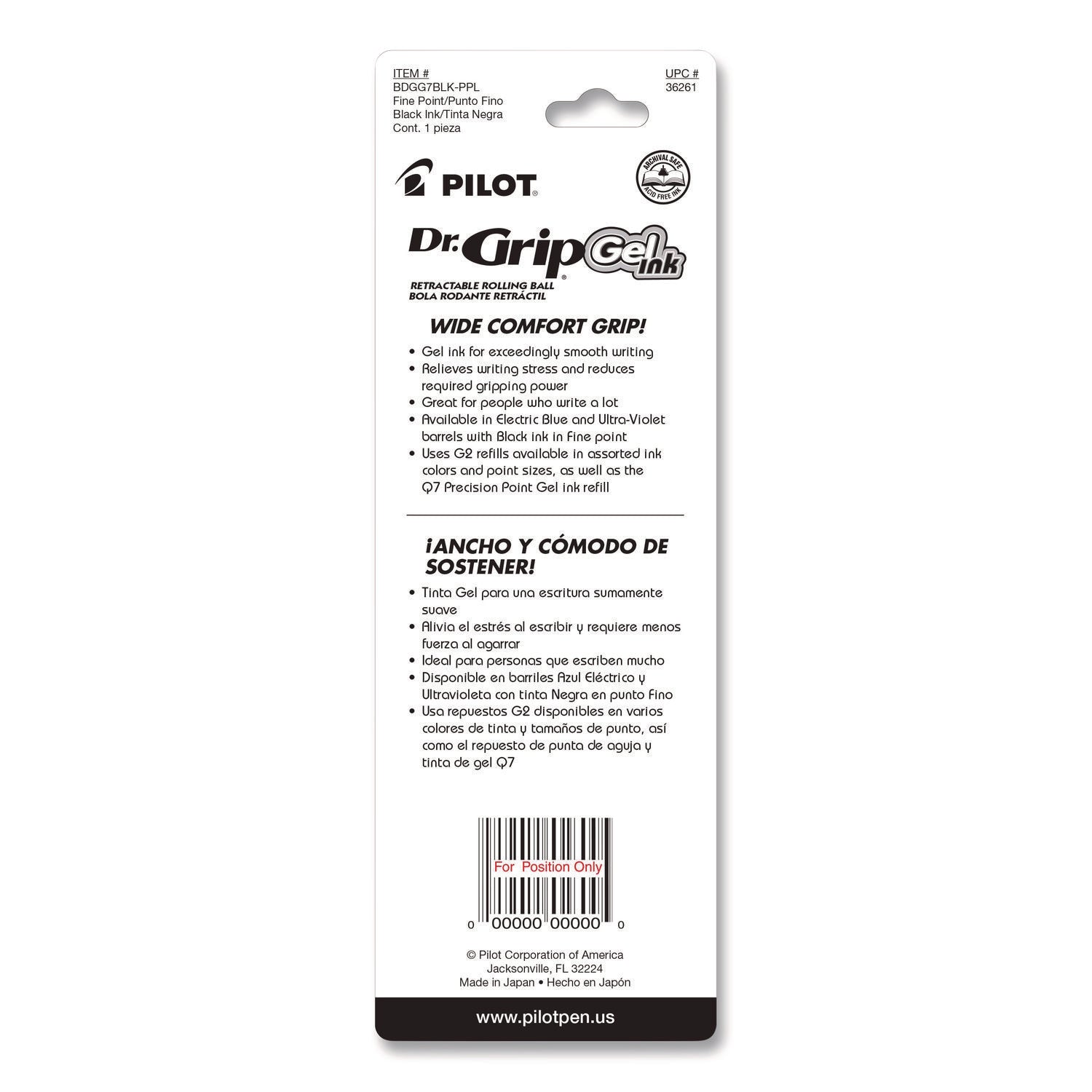 Dr. Grip Gel Pen, Retractable, Fine 0.7 mm, Black Ink, Translucent Purple Barrel