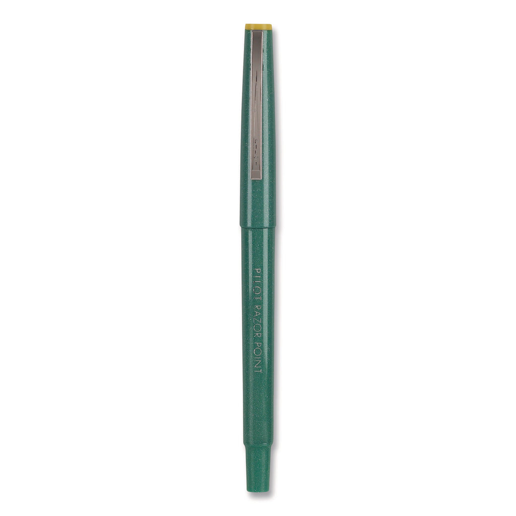 Razor Point Fine Line Porous Point Pen, Stick, Extra-Fine 0.3 mm, Green Ink, Green Barrel, Dozen