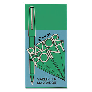 Razor Point Fine Line Porous Point Pen, Stick, Extra-Fine 0.3 mm, Green Ink, Green Barrel, Dozen