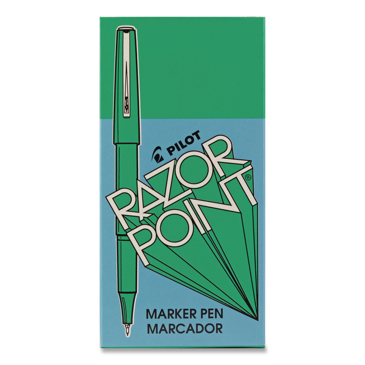 Razor Point Fine Line Porous Point Pen, Stick, Extra-Fine 0.3 mm, Green Ink, Green Barrel, Dozen