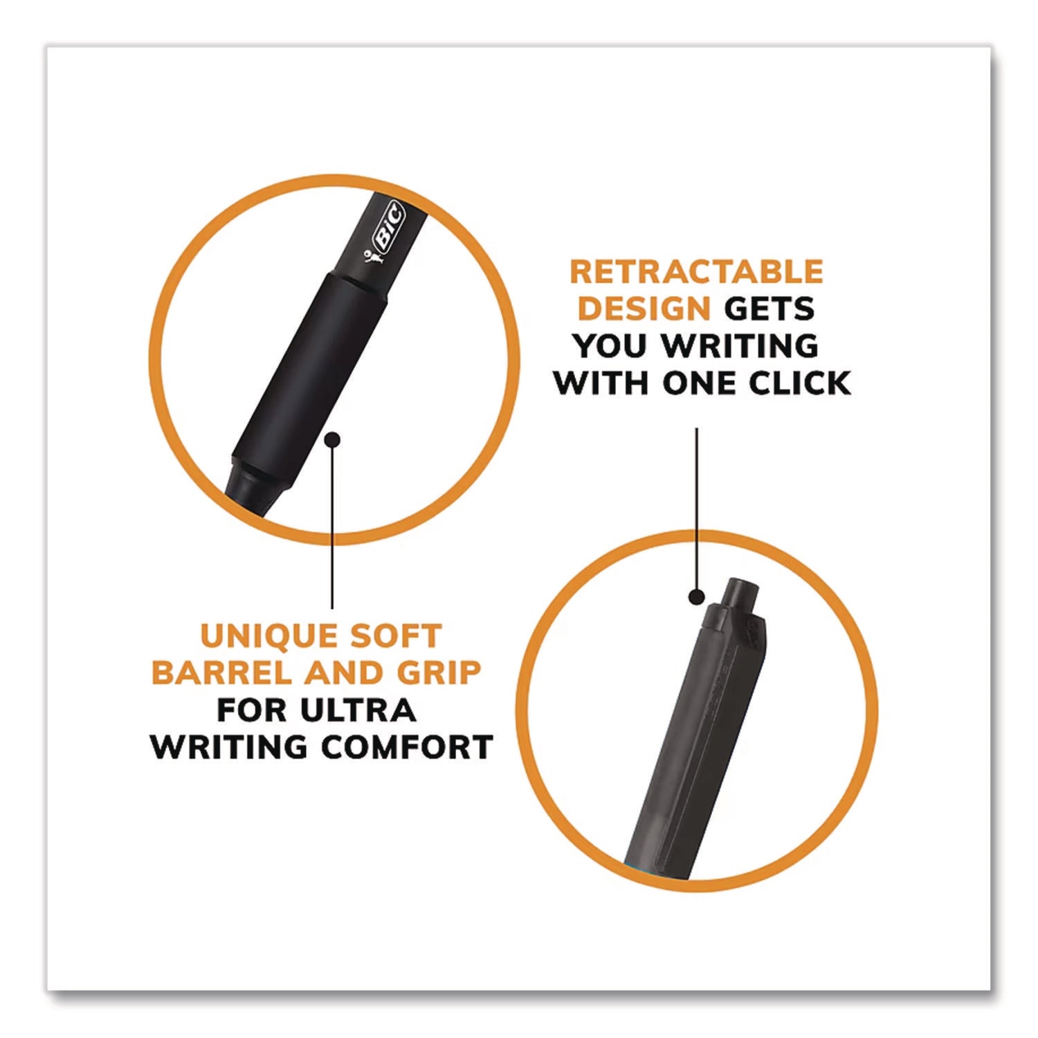 BIC SoftFeel Retractable Ball Pens - Fine Pen Point - Retractable - Black - Black Rubber Barrel - 1 Dozen