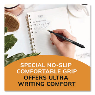BIC SoftFeel Retractable Ball Pens - Fine Pen Point - Retractable - Black - Black Rubber Barrel - 1 Dozen