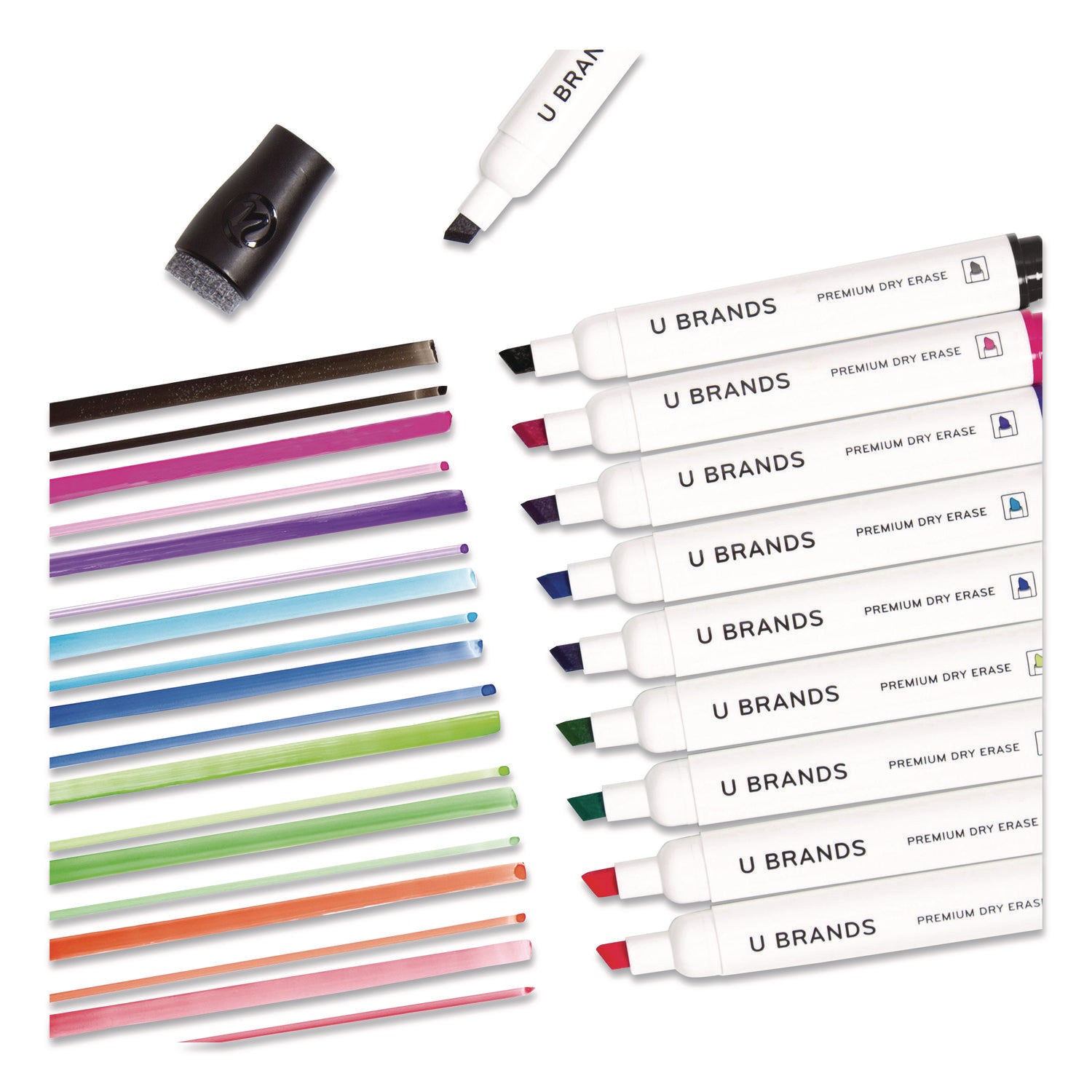 Chisel Tip Low-Odor Dry-Erase Markers with Erasers, Broad Chisel Tip, Assorted Colors, 24/Pack