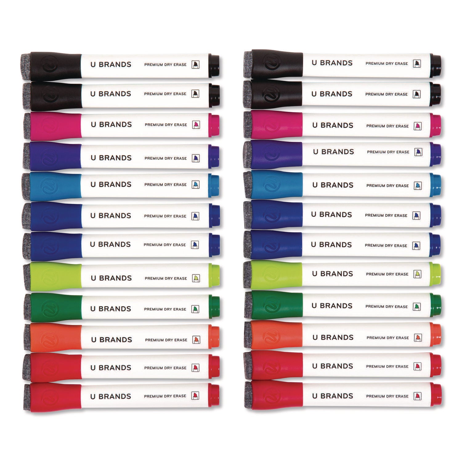 Chisel Tip Low-Odor Dry-Erase Markers with Erasers, Broad Chisel Tip, Assorted Colors, 24/Pack