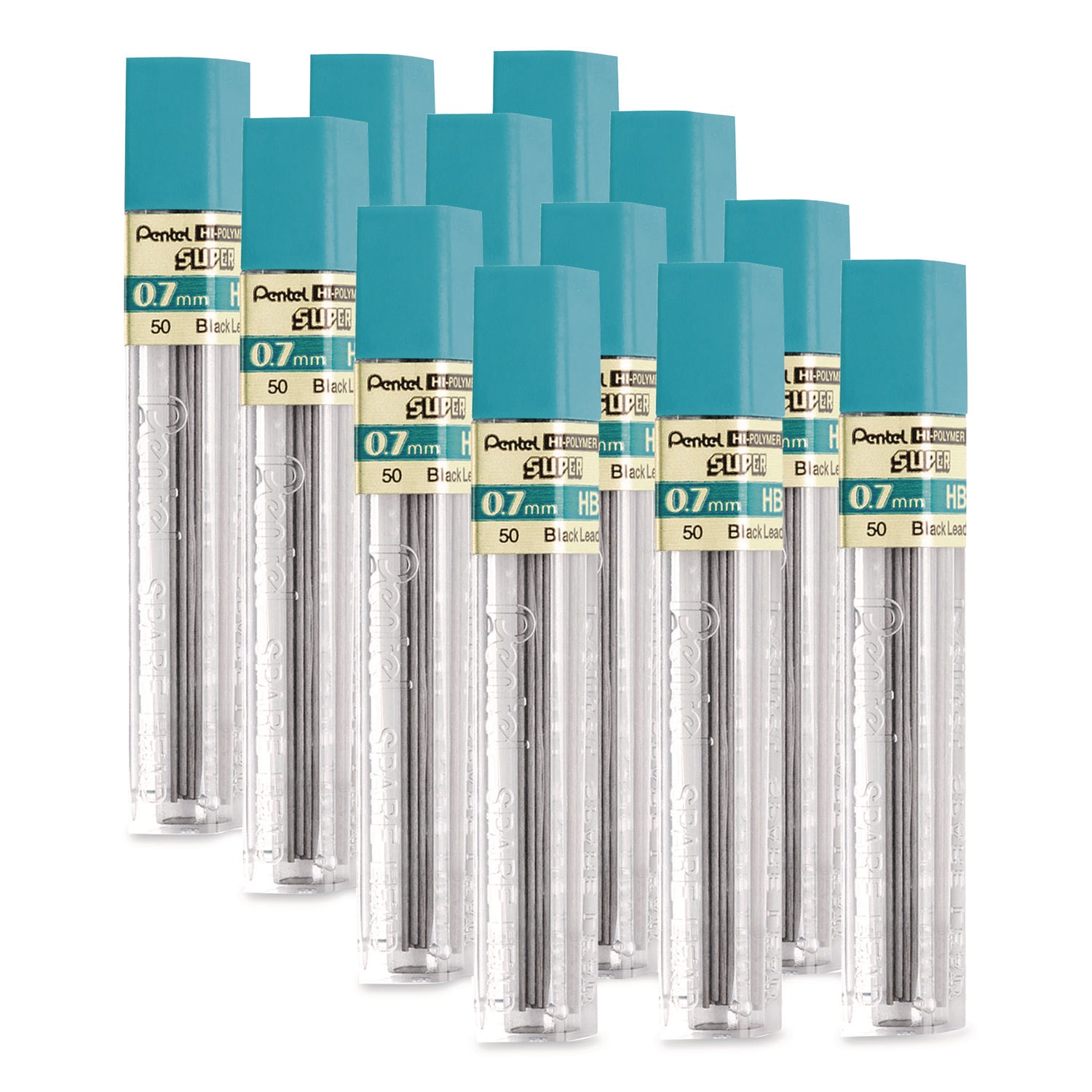 Super Hi-Polymer Lead Refills, 0.7 mm, HB, Black, 12/Tube