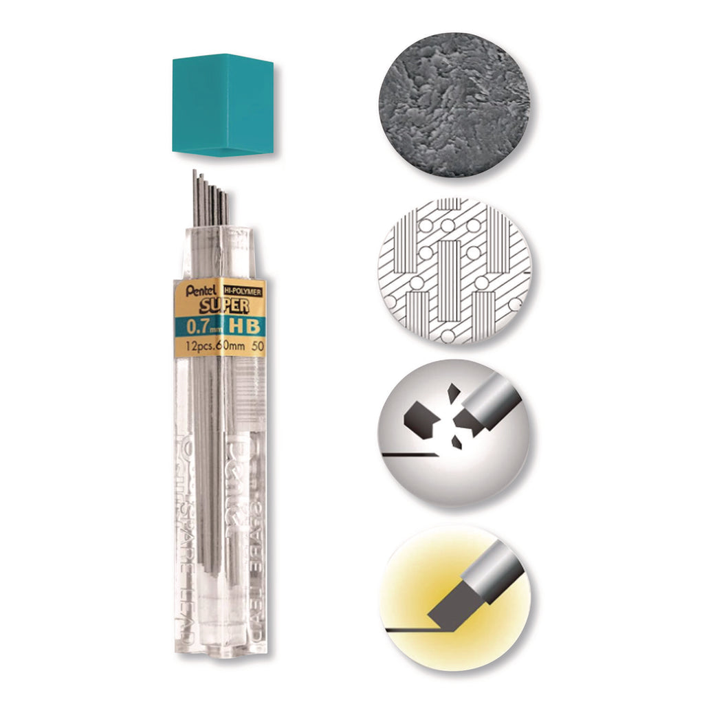 Super Hi-Polymer Lead Refills, 0.7 mm, HB, Black, 12/Tube