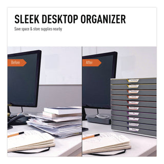 VARICOLOR Stackable Plastic Drawer Box, 10 Drawers, Letter to Folio Size Files, 11.5" x 14" x 11", Gray