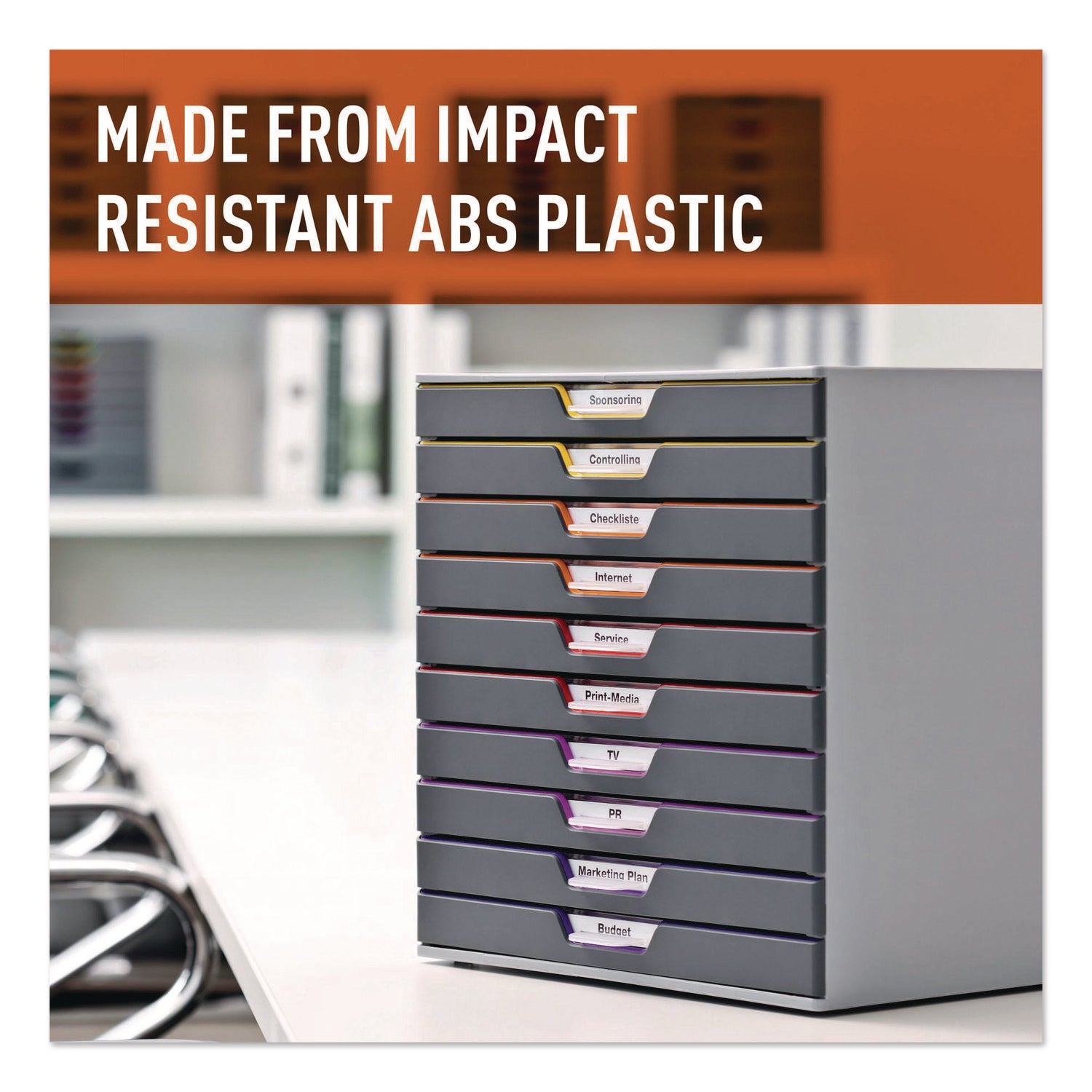 VARICOLOR Stackable Plastic Drawer Box, 10 Drawers, Letter to Folio Size Files, 11.5" x 14" x 11", Gray