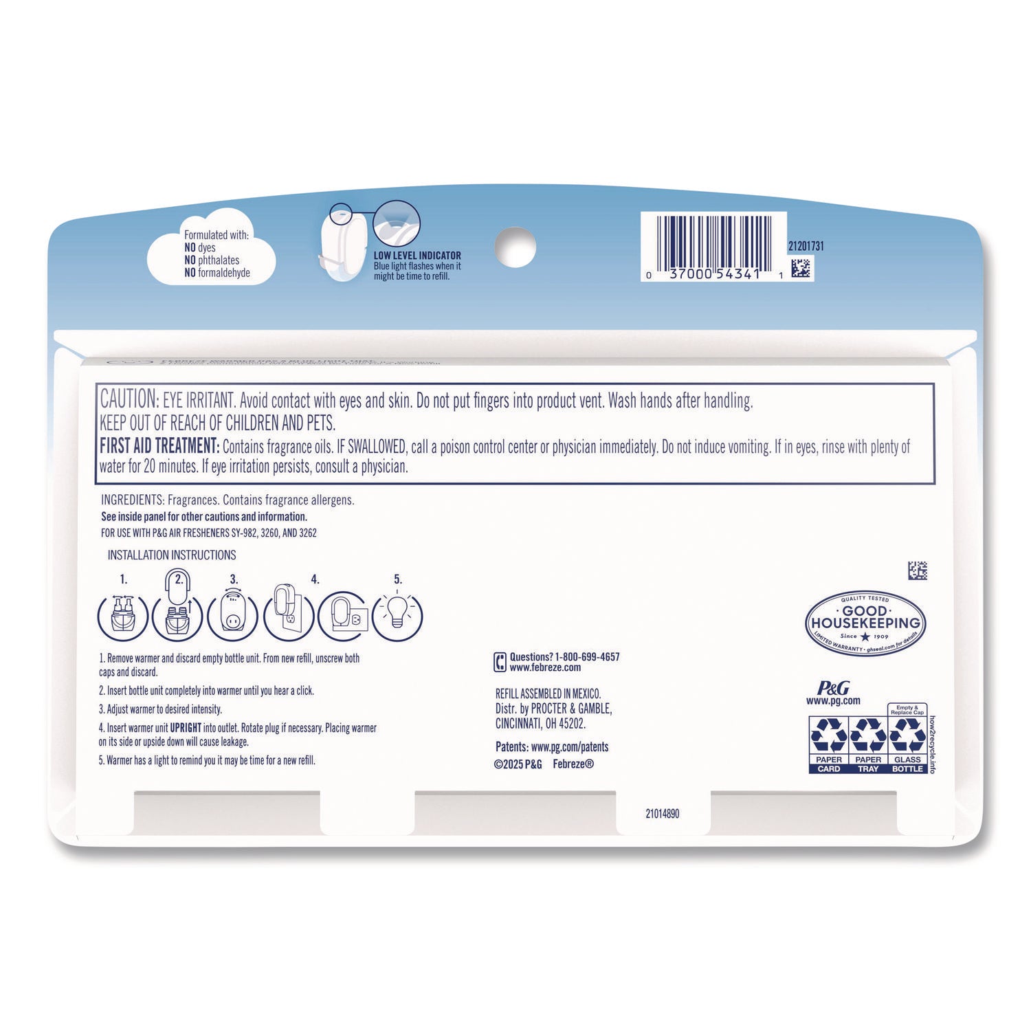 PLUG Air Freshener Refills, Gain Original, 2.63 oz, 3 Pack, 3 Packs/Carton