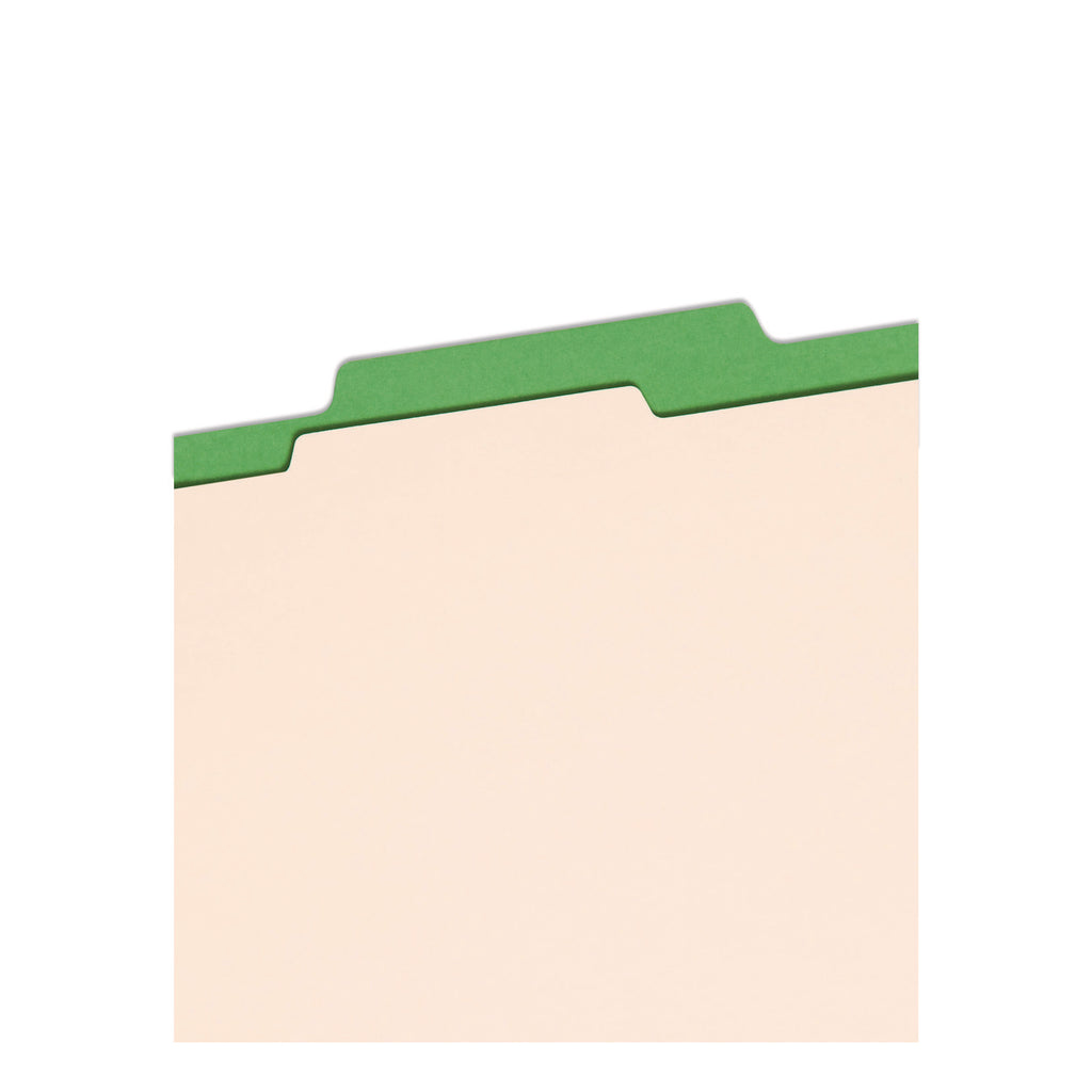 Top Tab Classification Folders, Four SafeSHIELD Fasteners, 2" Expansion, 1 Divider, Letter Size, Green Exterior, 10/Box
