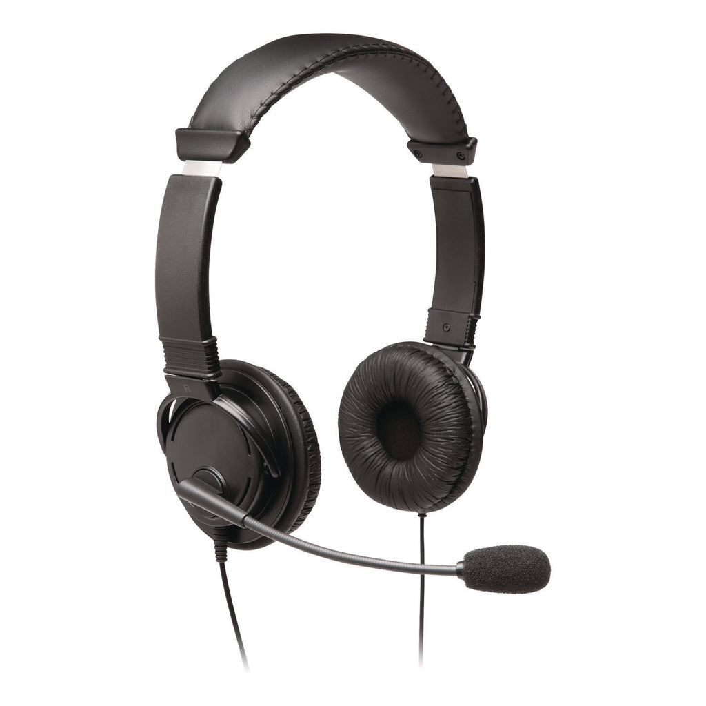 Kensington Hi-Fi Headphones with Mic - Stereo - Mini-phone (3.5mm) - Wired - Over-the-head - Binaural - Circumaural - 6 ft Cable - Noise Cancelling Microphone - Noise Canceling - Black