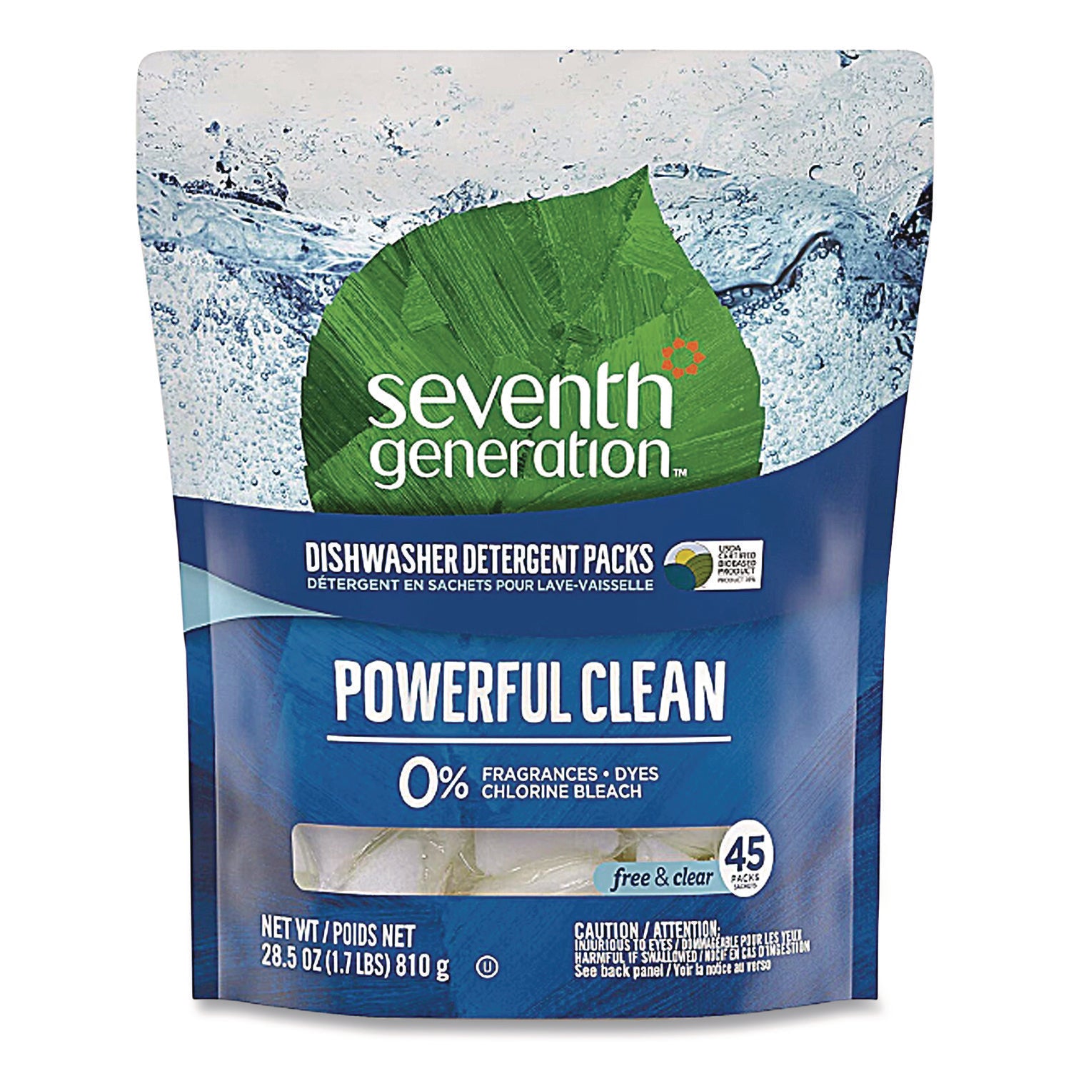Natural Automatic Dishwasher Detergent Packs, Free and Clear, 45 Powder Packets/Box, 5 Boxes/Carton