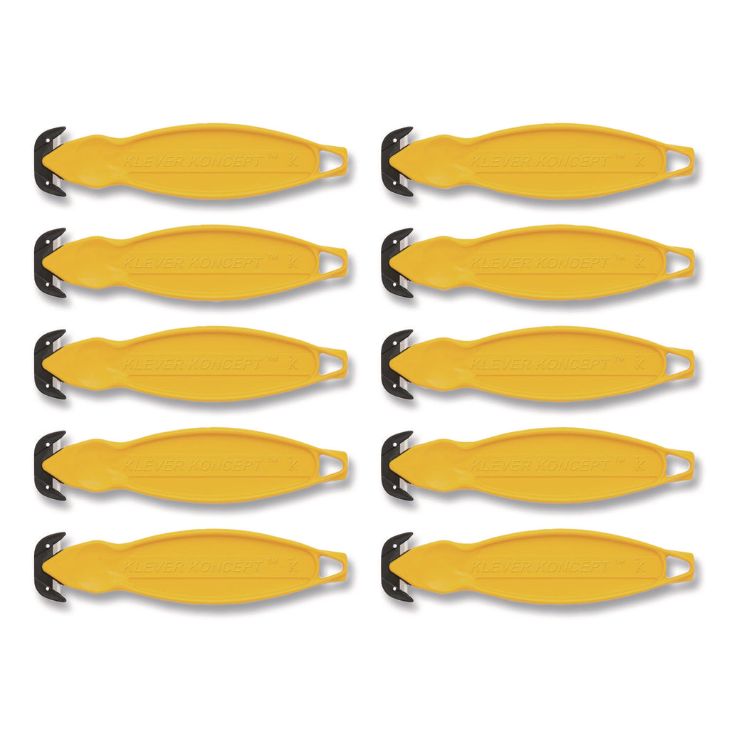Safety Cutter, 5.75" Plastic Handle, Yellow, 10/Pack