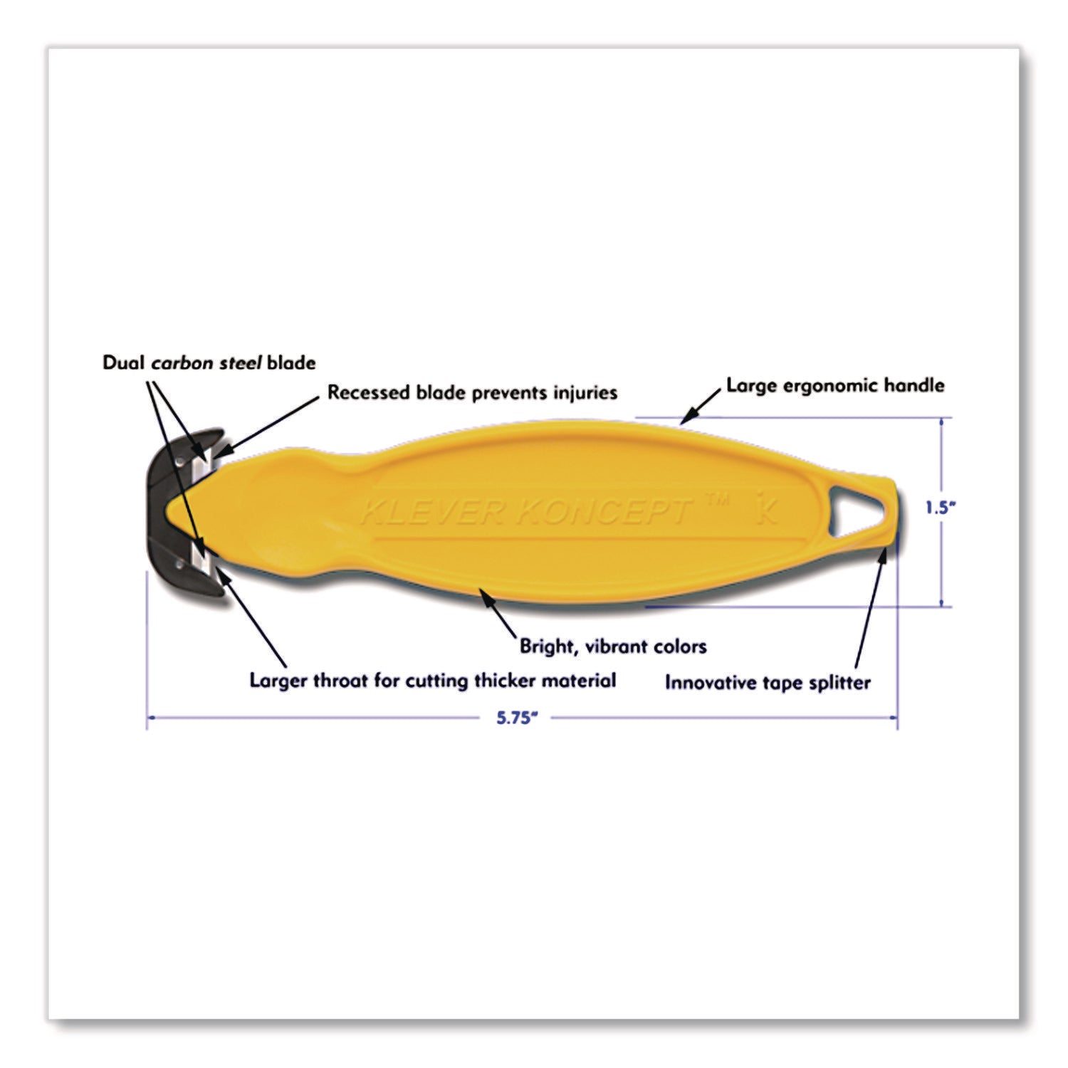 Safety Cutter, 5.75" Plastic Handle, Yellow, 10/Pack