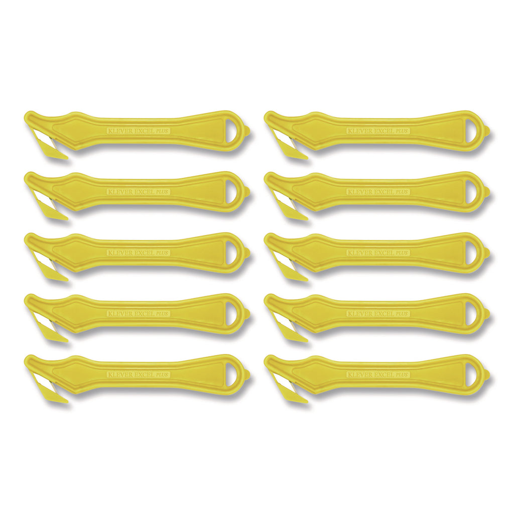 Excel Plus Safety Cutter, 7" Plastic Handle, Yellow, 10/Pack