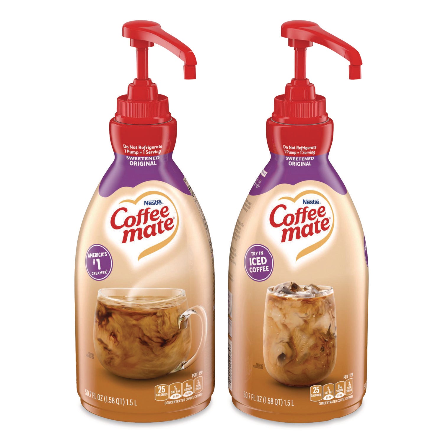 Liquid Coffee Creamer, Sweetened Original, 1.5 Liter Pump Bottle, 2/Carton