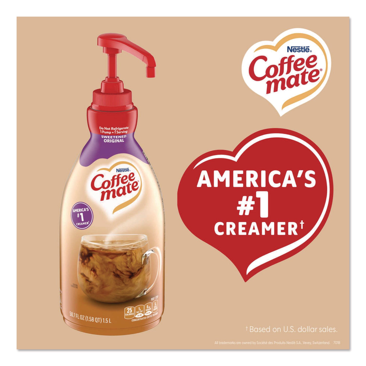 Liquid Coffee Creamer, Sweetened Original, 1500mL Pump Dispenser