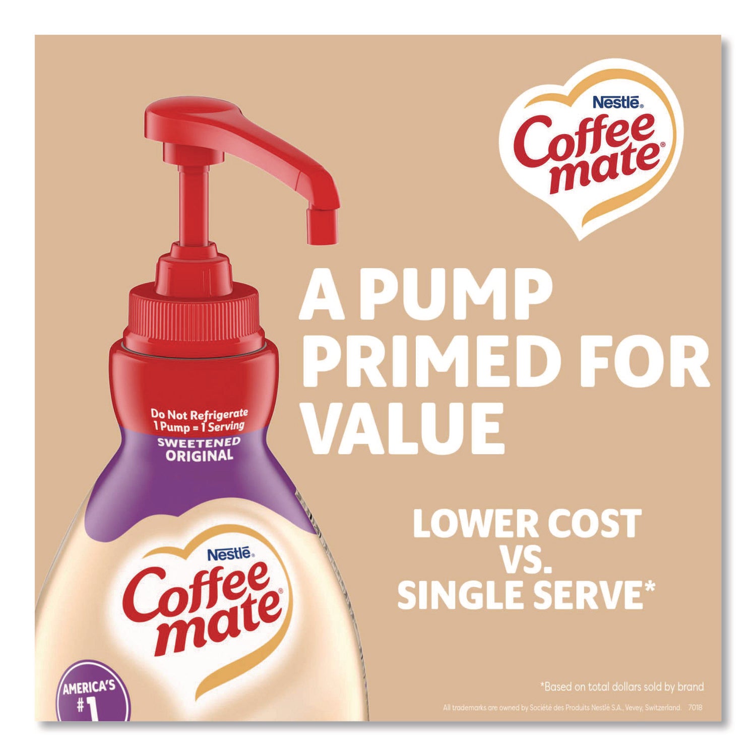 Liquid Coffee Creamer, Sweetened Original, 1.5 Liter Pump Bottle, 2/Carton