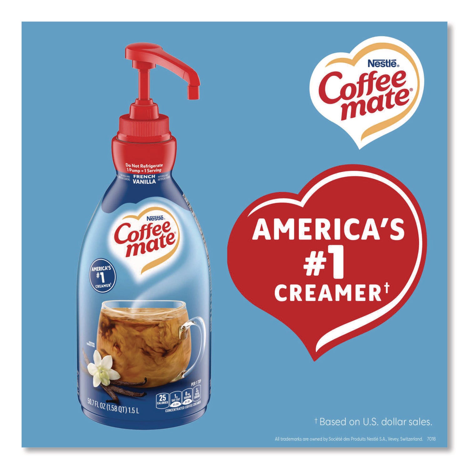 Liquid Coffee Creamer, French Vanilla, 1500mL Pump Bottle