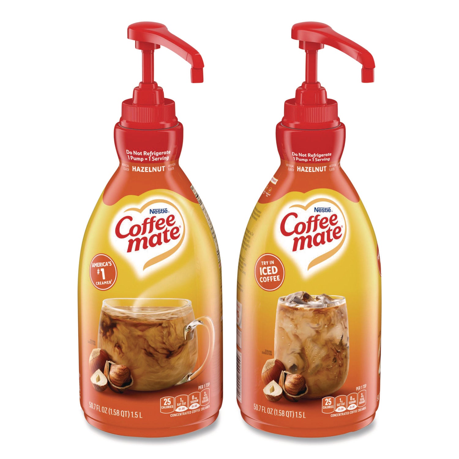 Liquid Coffee Creamer, Hazelnut, 1.5 Liter Pump Bottle, 2/Carton